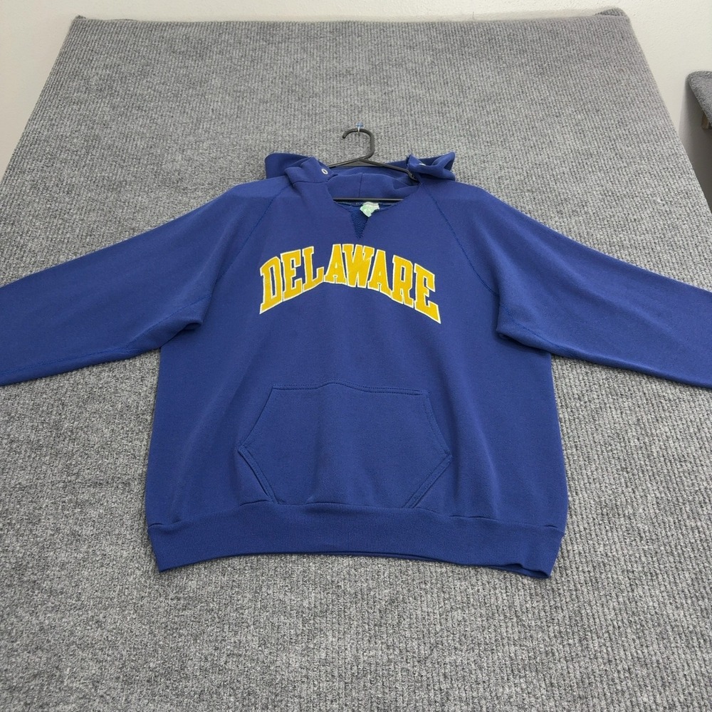 Vintage Delaware Discus Athletic Hoodie Mens XL Blue Cotton Blend Retro